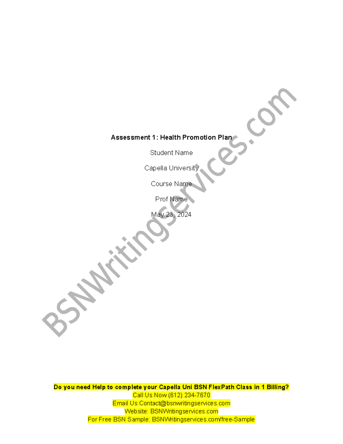 Nurs fpx 4060 assessment 1 health promotion plan - Assessment 1: Health ...