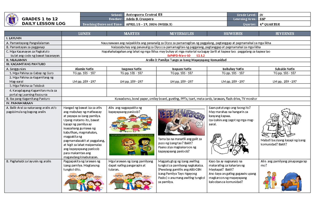 DLL ESP 4 Q4 W3 - AXACCD - GRADES 1 to 12 DAILY LESSON LOG School ...