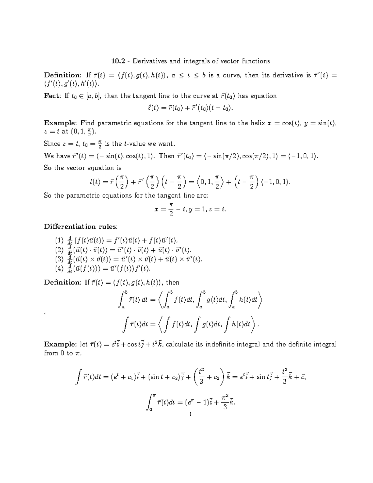 Derivatives and Integrals of Vector Functions - 10 - Derivatives and ...