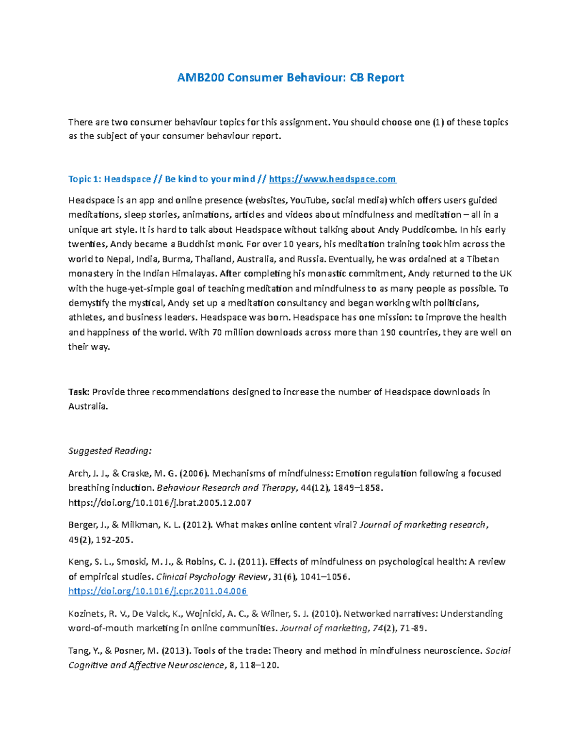 Two cases to choose from - AMB200 Consumer Behaviour: CB Report There ...
