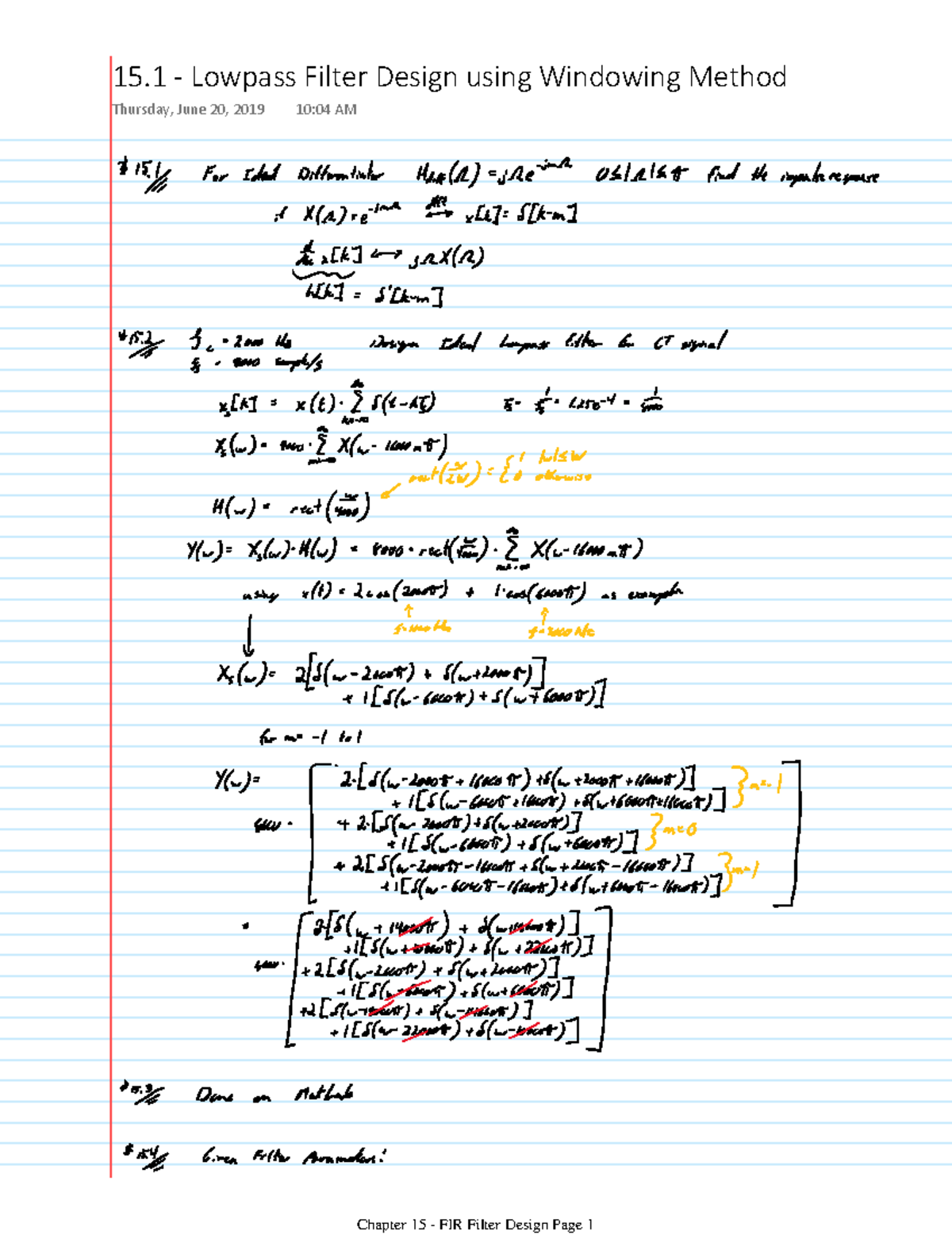 Chapter 15 FIR Filter Design ELEC 342 Warning TT undefined