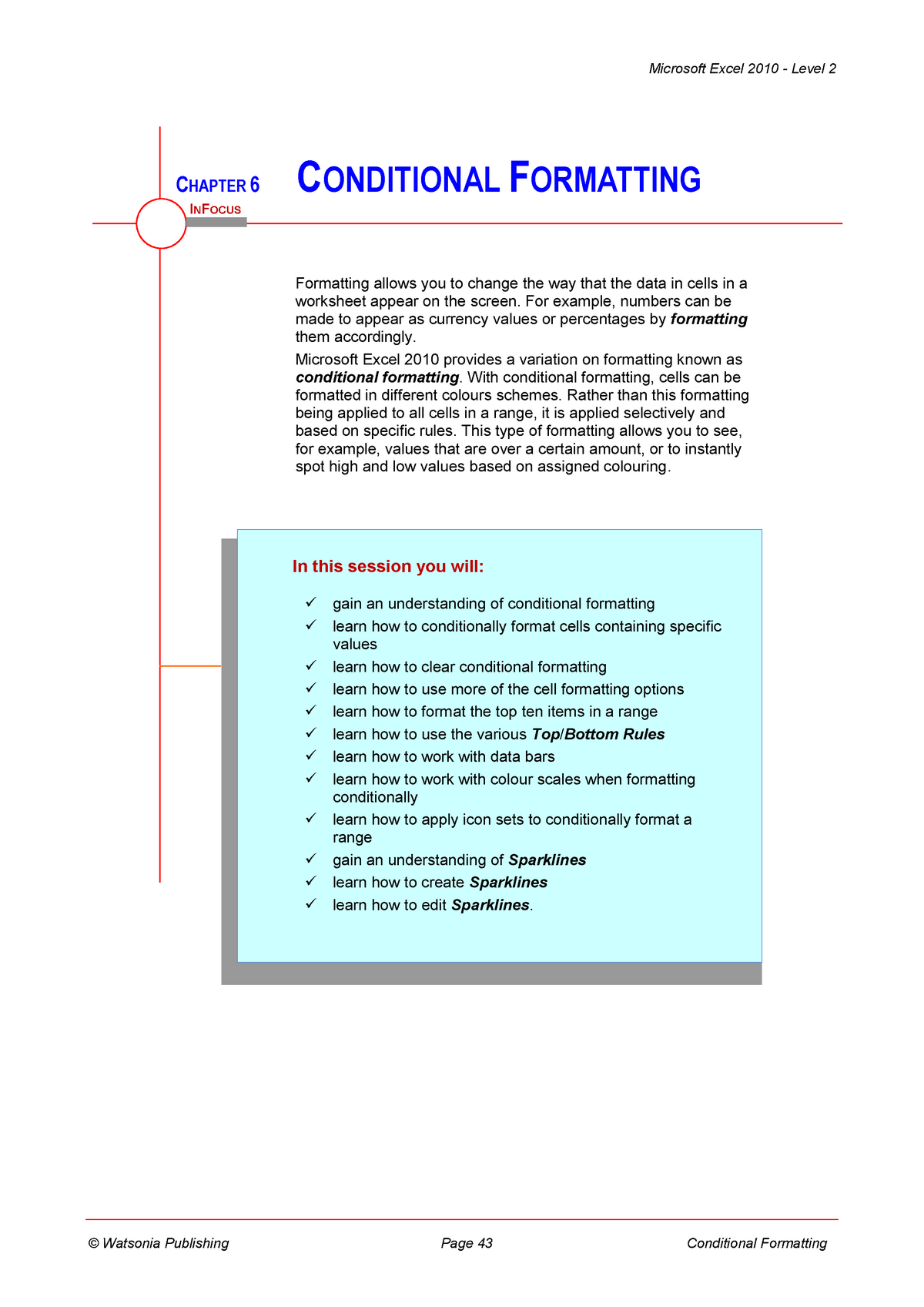 Topic 2 - Conditional Formatting - CHAPTER 6 CONDITIONAL FORMATTING ...