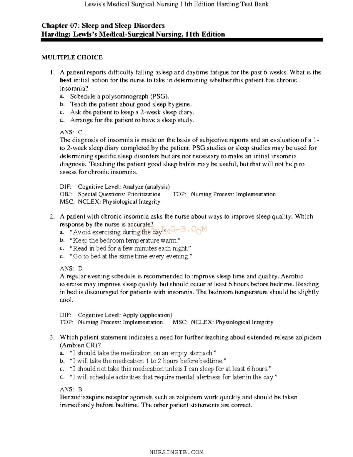 07 - Sleep and Sleep Disorders - NURSINGTB Chapter 07: Sleep and Sleep ...