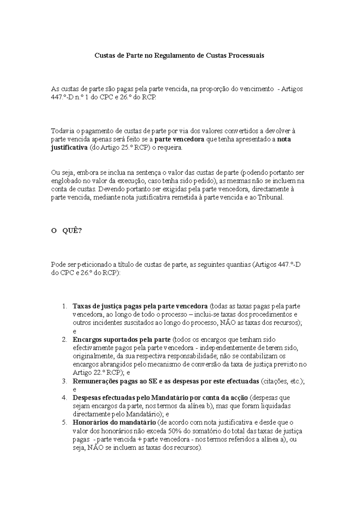 Custas De Parte No Regulamento De Custas Processuais - º-D N.º 1 Do CPC ...