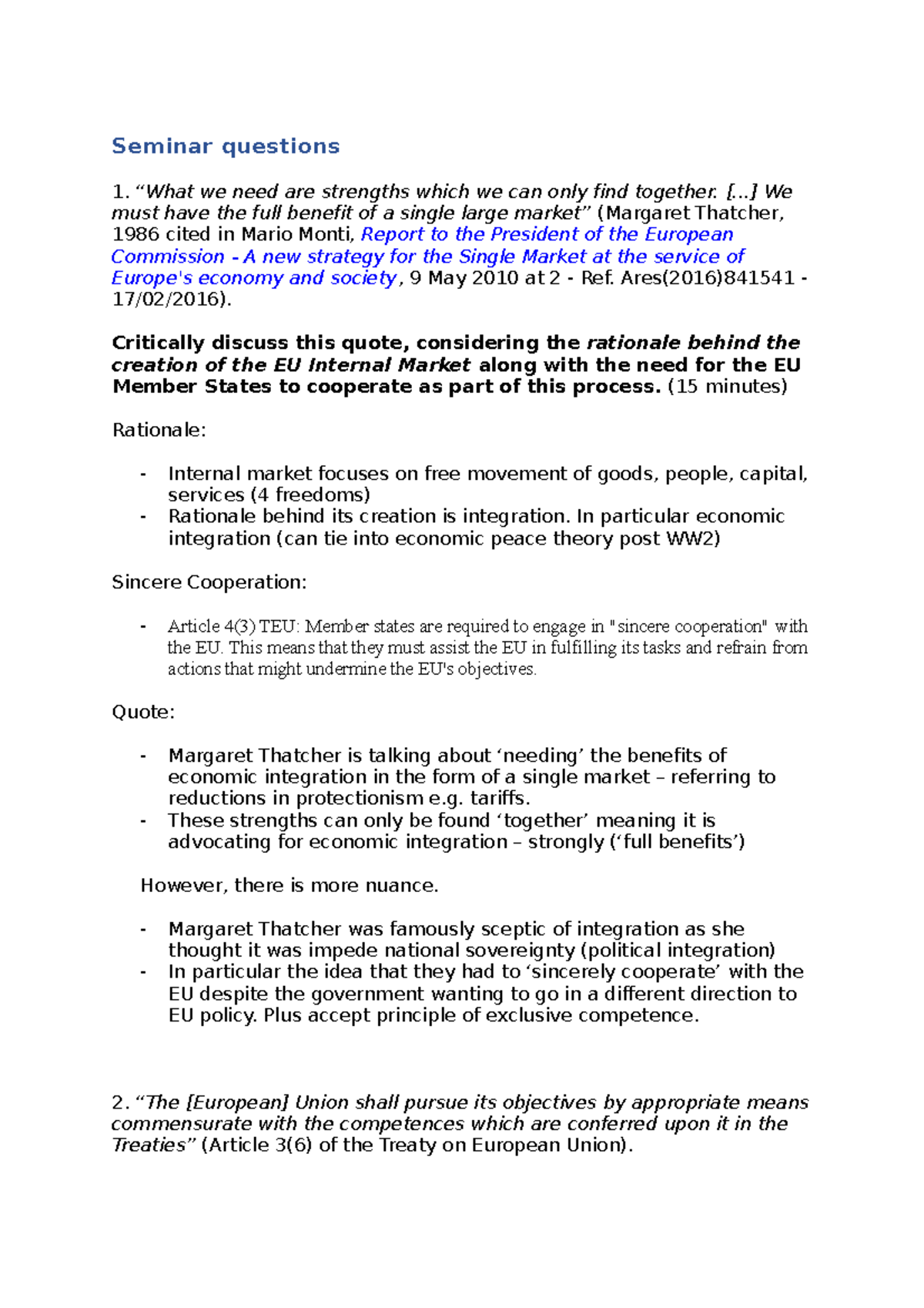 Seminar questions EU - Seminar questions “What we need are strengths ...