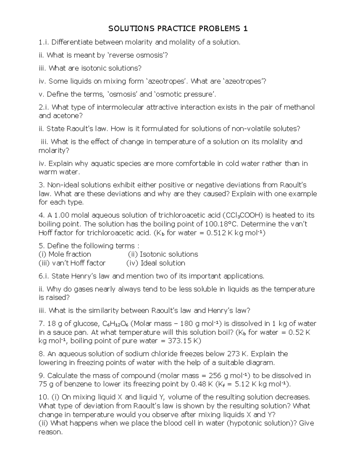 class 12 Solutions - SOLUTIONS PRACTICE PROBLEMS 1 Differentiate ...