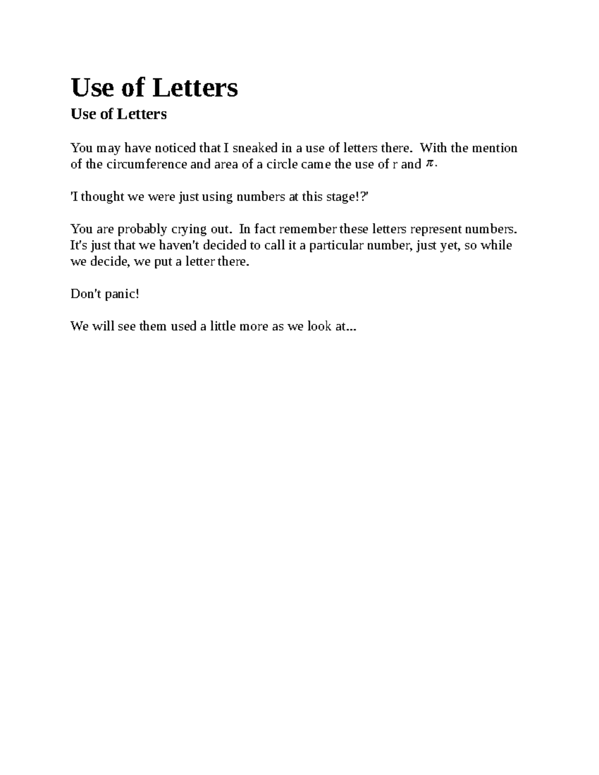 The Math Hack Book Use of Letters Use of Letters You may have noticed