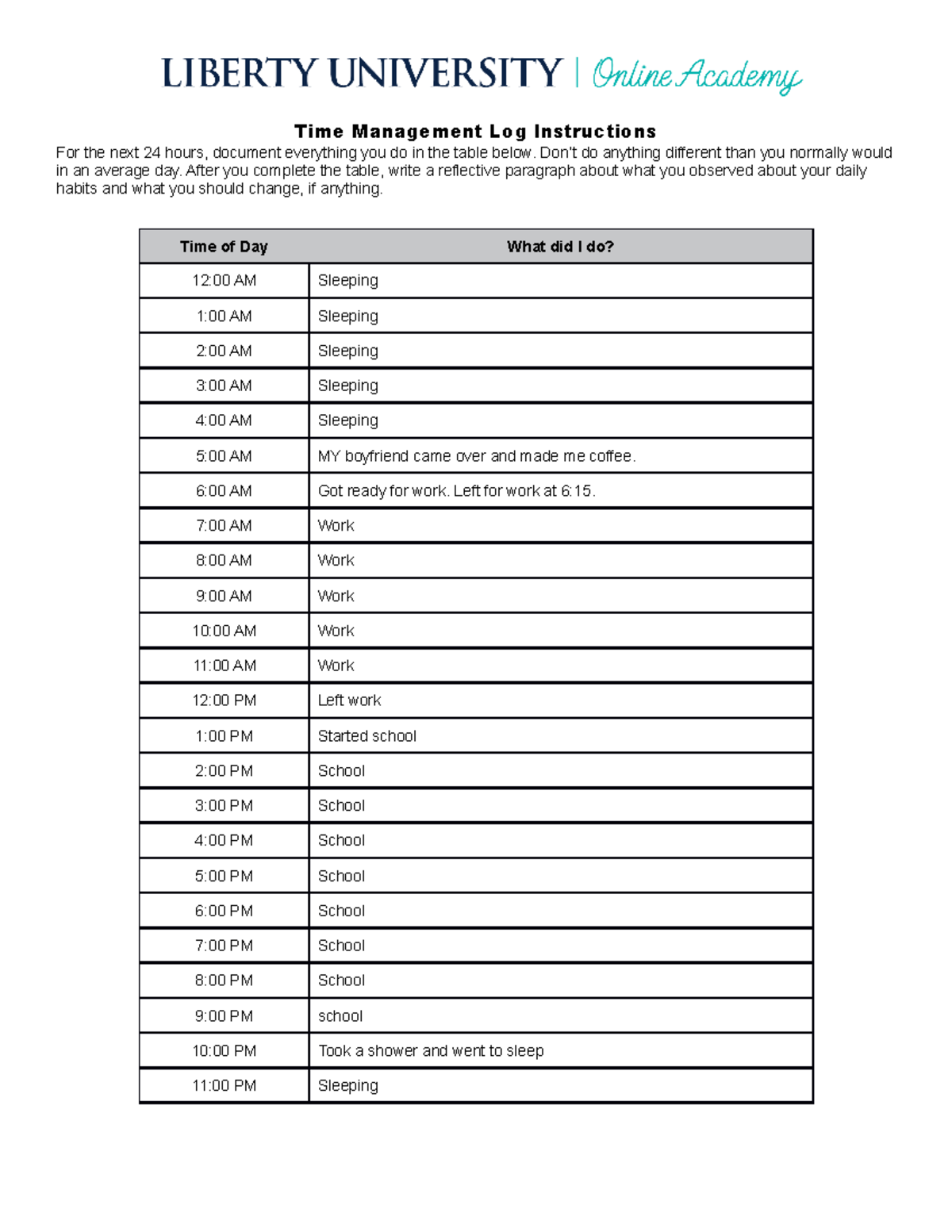 Time Management Log Instructions - Don’t do anything different than you ...