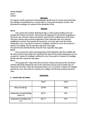 Experiment 16 - Lab Report From Lab Book - Katelyn Briguglio March 1st ...