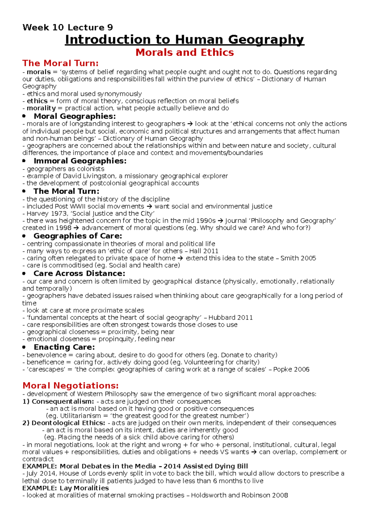 Week 10 Lecture 9 morals and ethics notes - Week 10 Lecture 9 ...