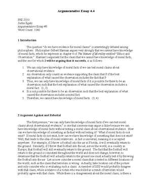 PHI 2010 AE 1 - PHI 2010 Argumentative Essay 1 - PHI 2010 ...