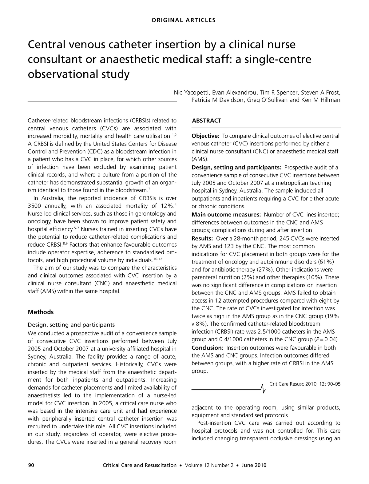 06 2010 Jun Central-venous-catheter - Crit Care Resusc ISSN: 1441-2772 ...