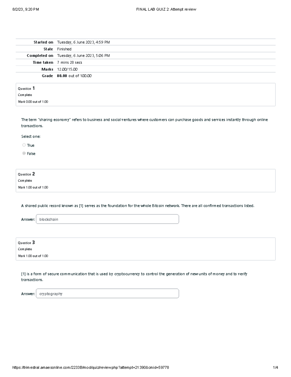 Current Trends and Issues Final LAB QUIZ 2 Started on Tuesday, 6 June