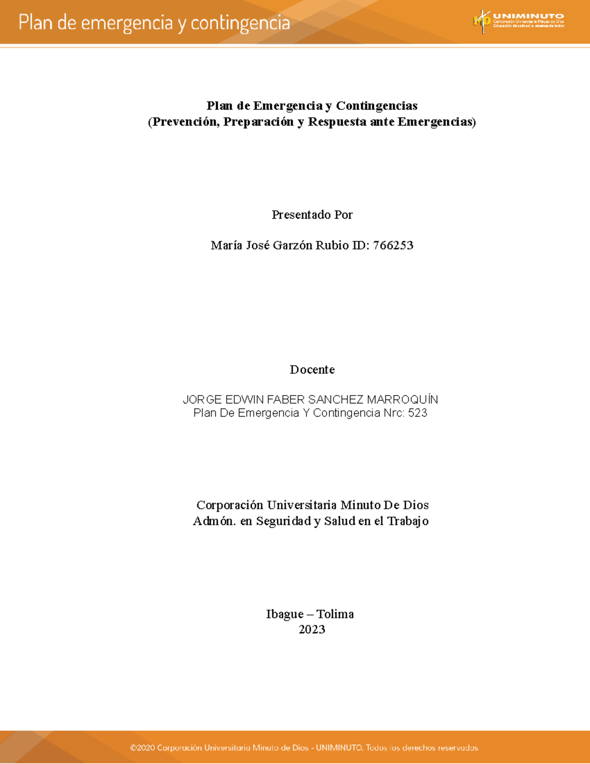 Miscelania Lixzi PLAN DE Emergencia Y Contingencia - Plan de Emergencia ...