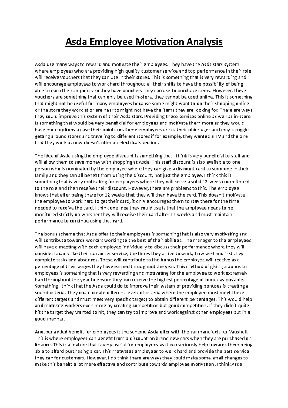 Asda Employee Motivation Analysis They have the Asda stars system