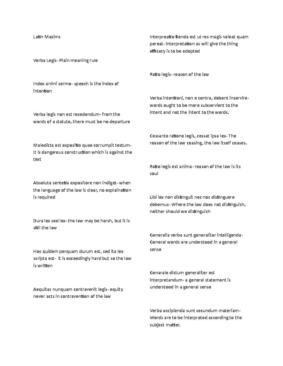 LatinMaxims Legal maxims Latin Maxims Verba Legis Plain meaning