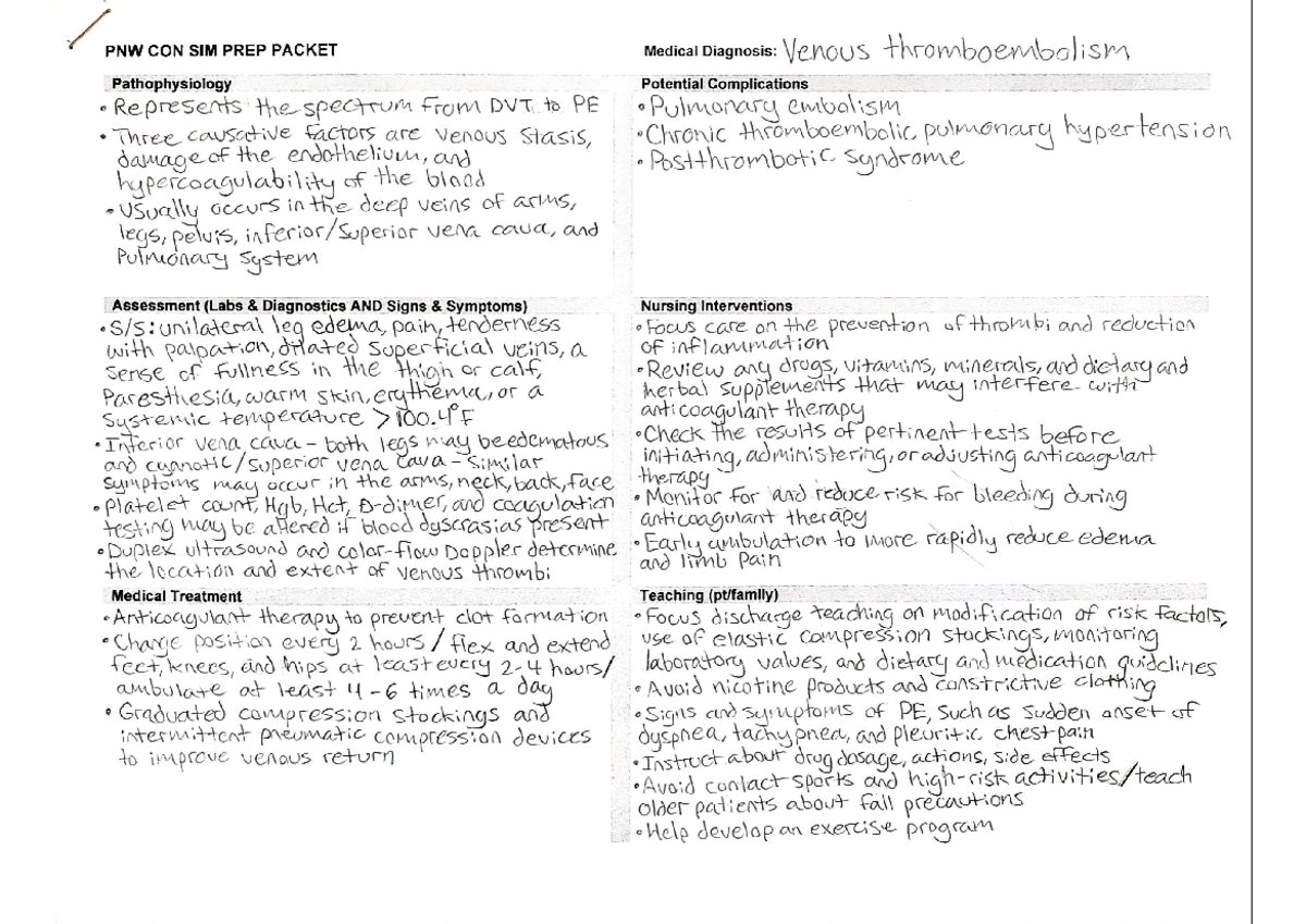 Adult 1 SIM PREP - Venous Thromboembolism - Studocu