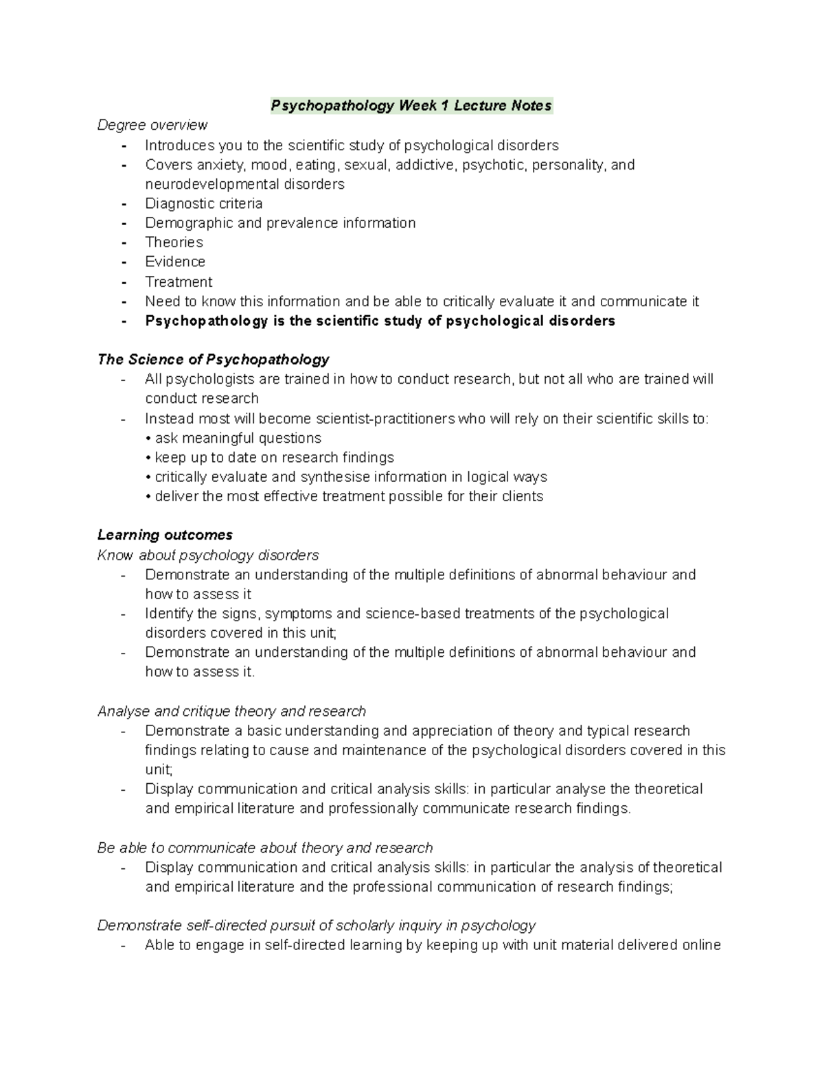 Psyu3337 Wk 1 Lecture Psychopathology Week 1 Lecture Notes Degree Overview Introduces You To Psyu3337 Wk 1 Lecture Psychopathology Week 1 Lecture Notes Degree Overview Introduces You To