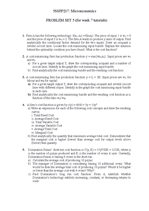 Problem set 3 22-23 - Tutorial 3 - 5SSPP217: Microeconomics PROBLEM SET ...