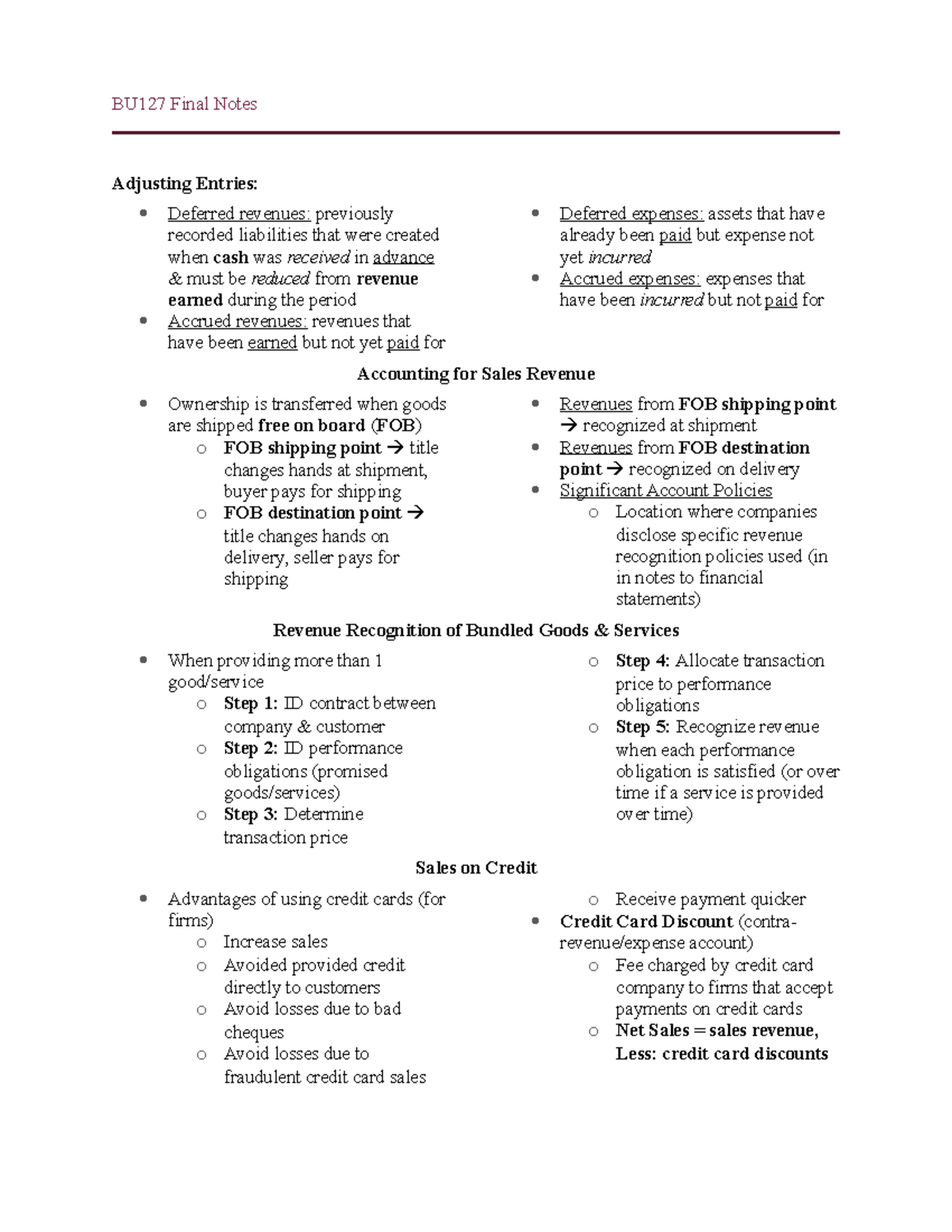 BU127 Final Prep Network Mix - BU127 Final Notes Adjusting Entries ...