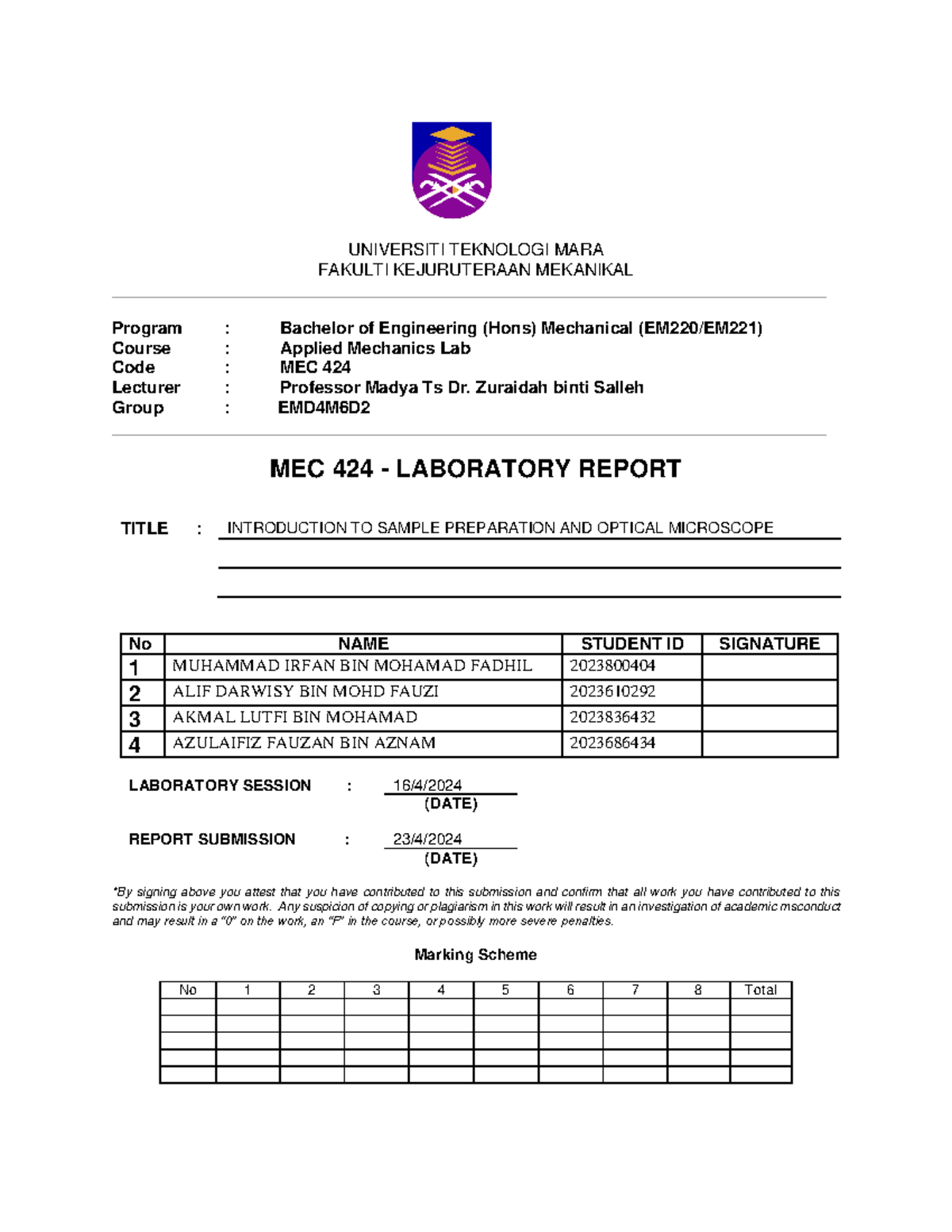 Lab Report microstructure - UNIVERSITI TEKNOLOGI MARA FAKULTI ...