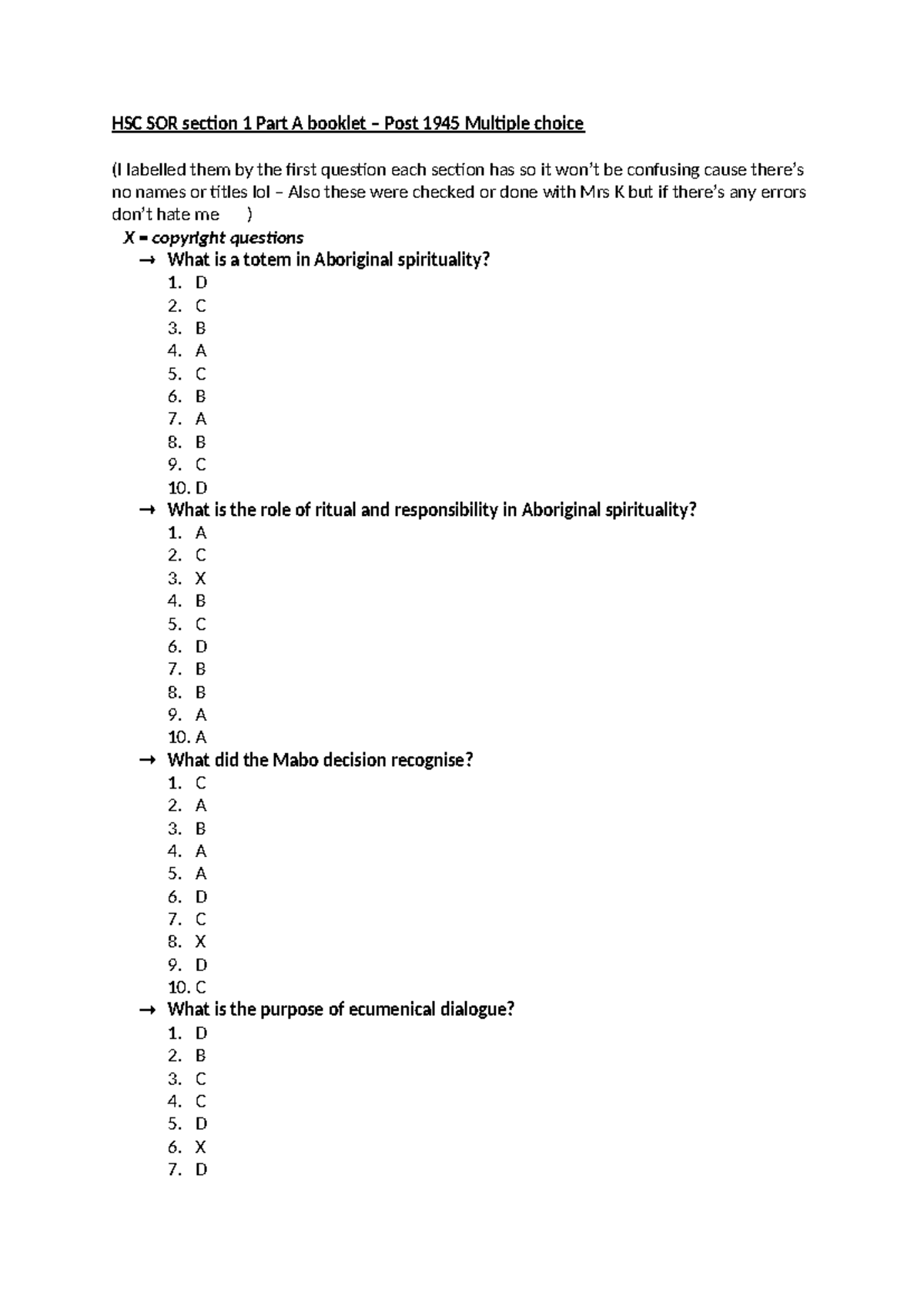 Sor hsc section 1 part booklet answers mc - HSC SOR section 1 Part A ...