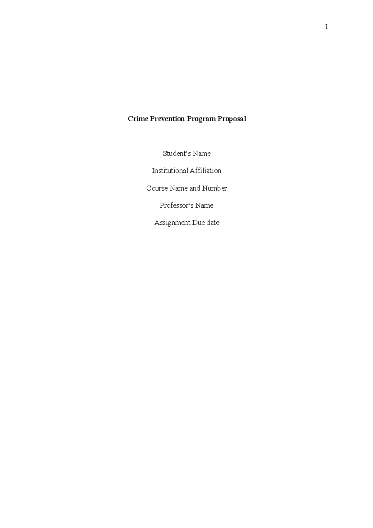 Crime Prevention Program Proposal Crime Prevention Program Proposal