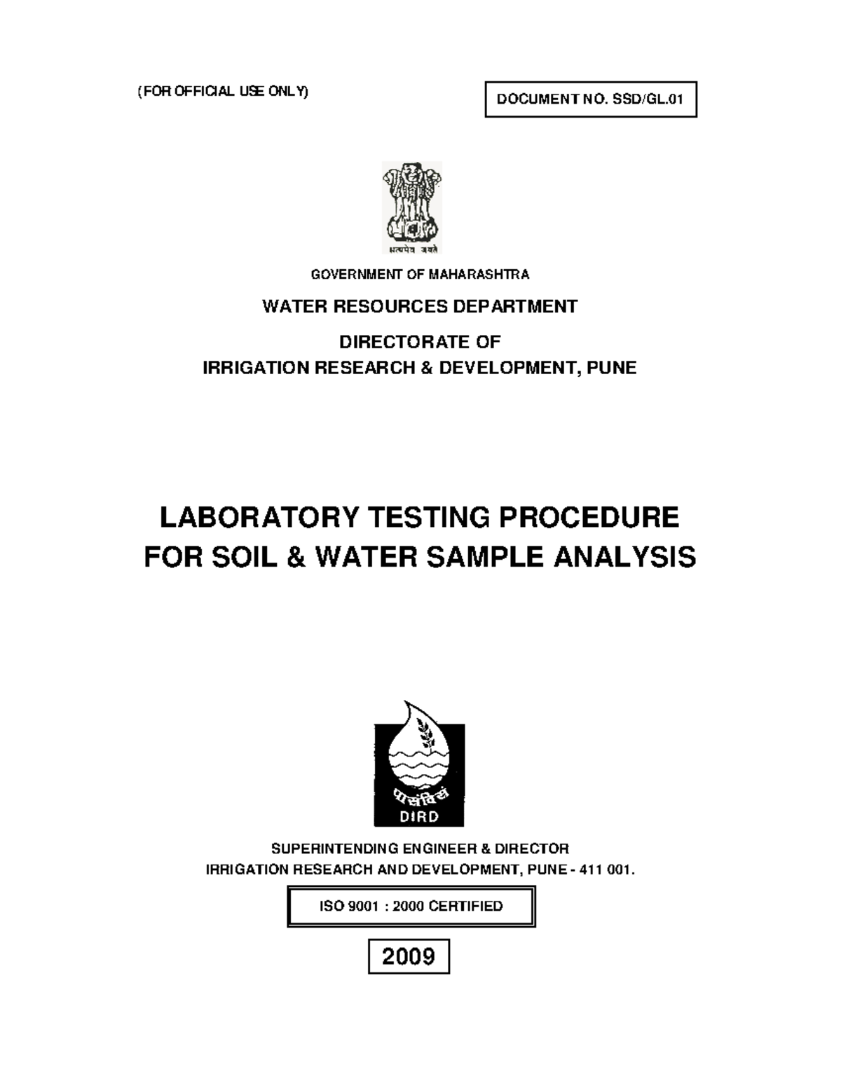 2 lab notes (FOR OFFICIAL USE ONLY) GOVERNMENT OF MAHARASHTRA WATER RESOURCES DEPARTMENT
