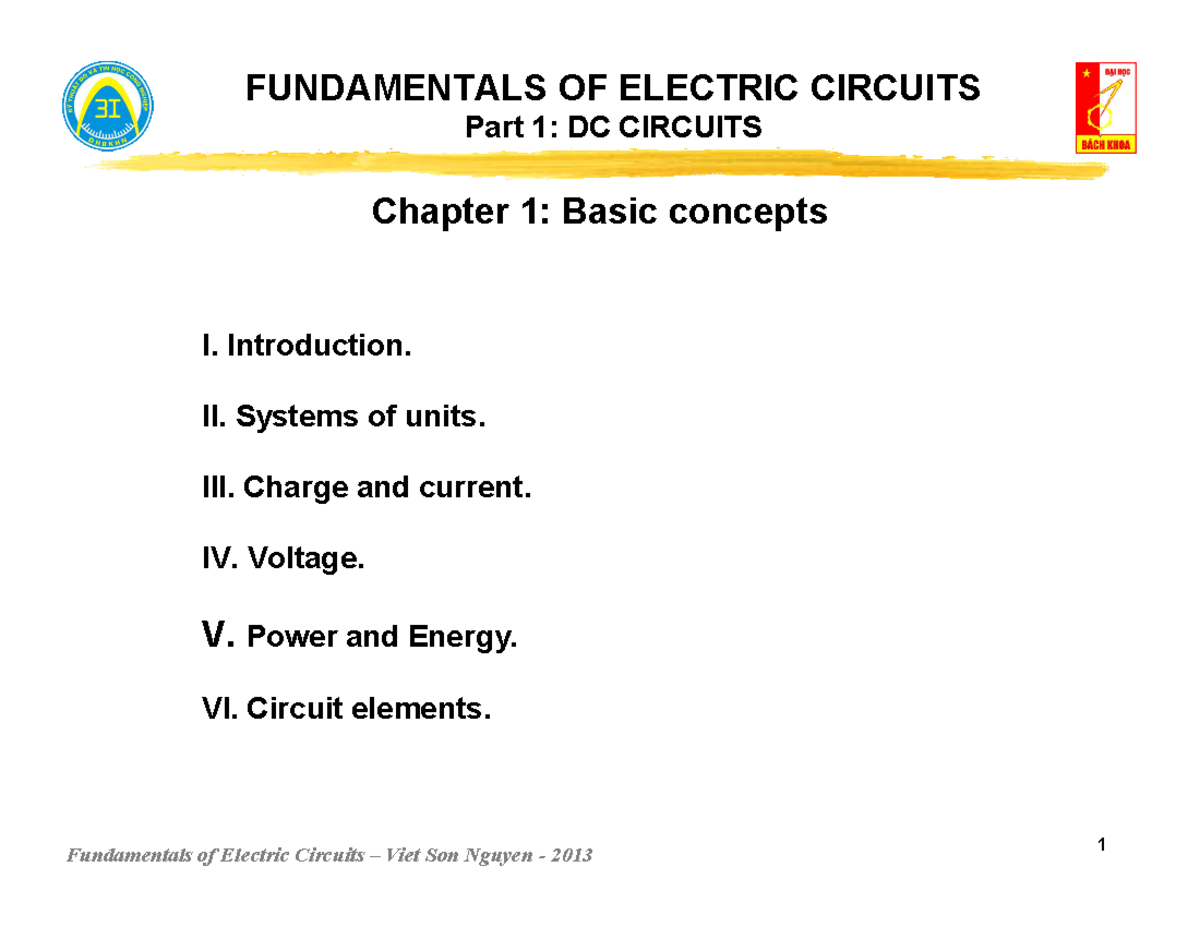 EE3706 Chapter 1 Basic Concepts 1 - 1 FUNDAMENTALS OF ELECTRIC CIRCUITS ...