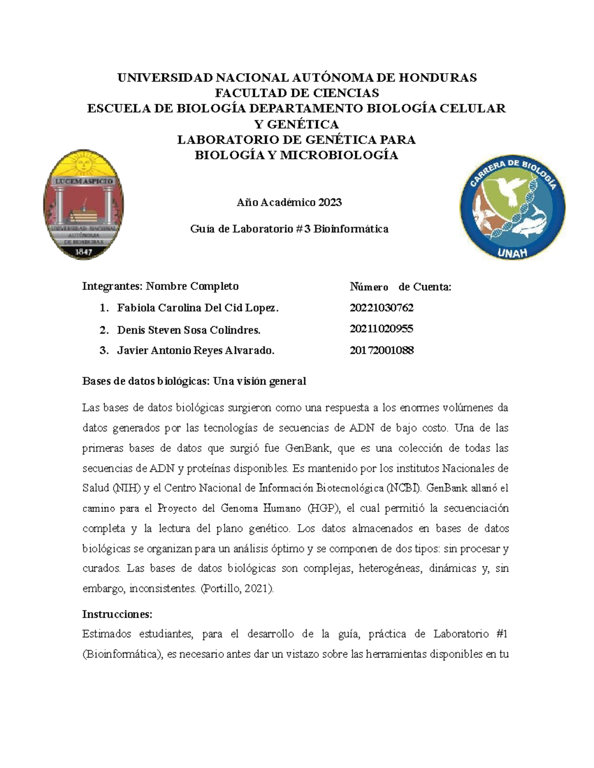 Guía De Laboratorio Reportes Universidad Nacional AutÓnoma De Honduras Facultad De Ciencias 4799