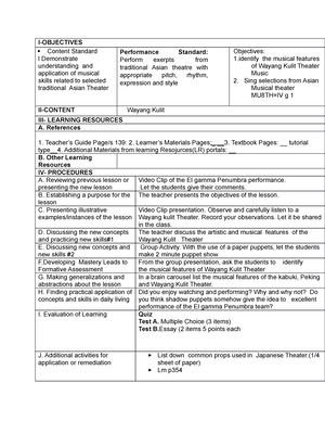 1st Periodic Test - Mapeh 9 - FIRST QUARTER EXAMINATION GRADE 9 ARTS Sy ...