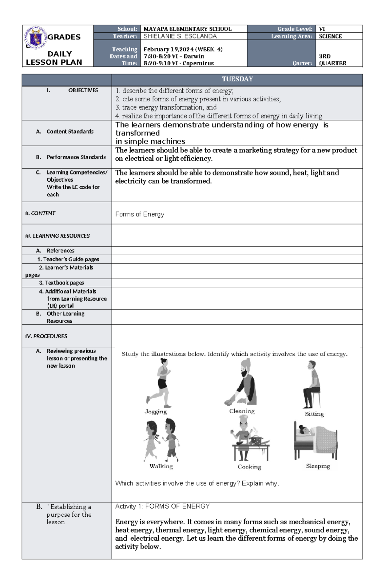 Science 3rd QTR WEEK4 day 1 2 FEb - GRADES 6 DAILY LESSON PLAN School ...