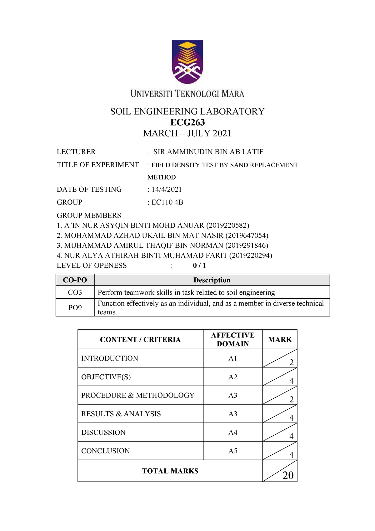 field-density-test-by-sand-replacement-civil-engineering-uitm-studocu