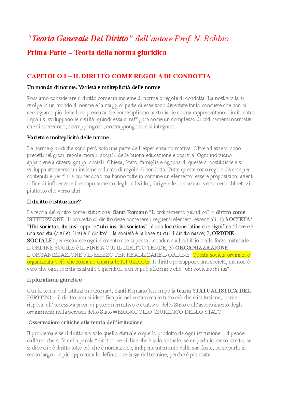 Teoria Generale Del Diritto N. Bobbio Prima Parte - “ Teoria Generale ...