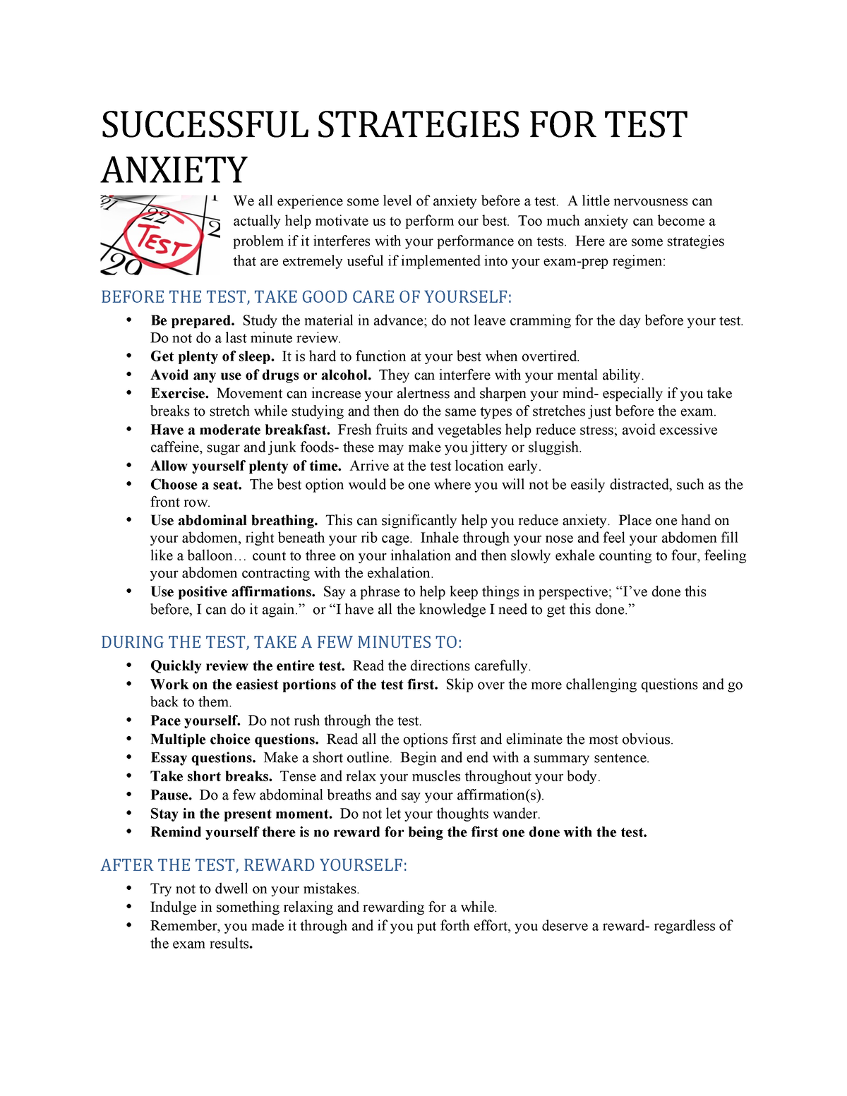 Successful Strategies - SUCCESSFUL STRATEGIES FOR TEST ANXIETY We All ...