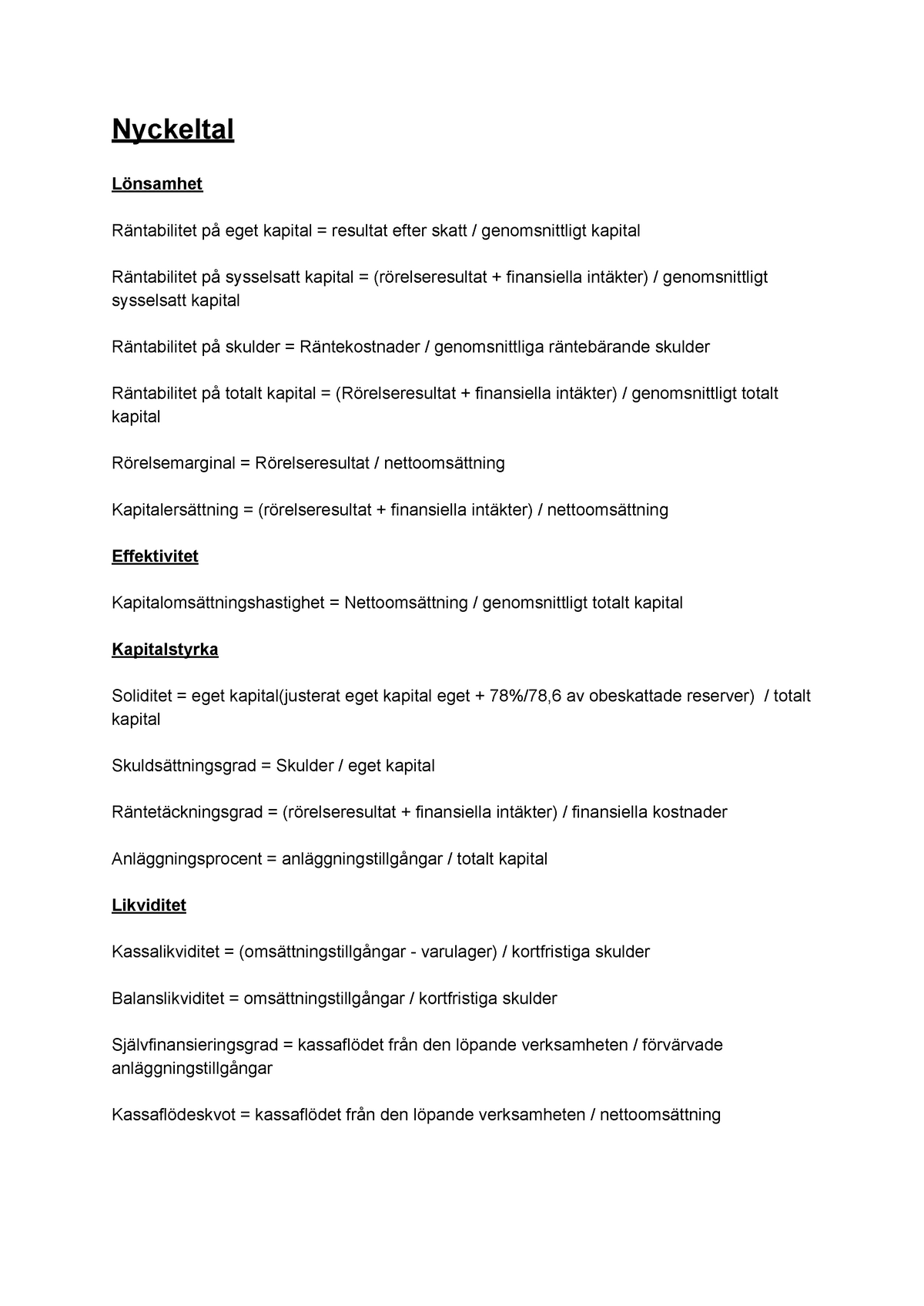 Ekonomistyrning - Ekonomi - Nyckeltal Lönsamhet Räntabilitet På Eget ...