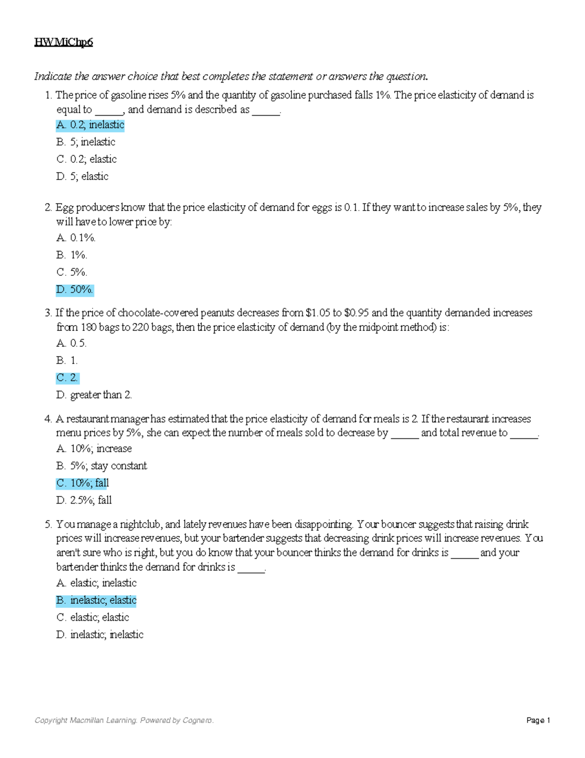 HW CH 6 answers - Indicate the answer choice that best completes the ...