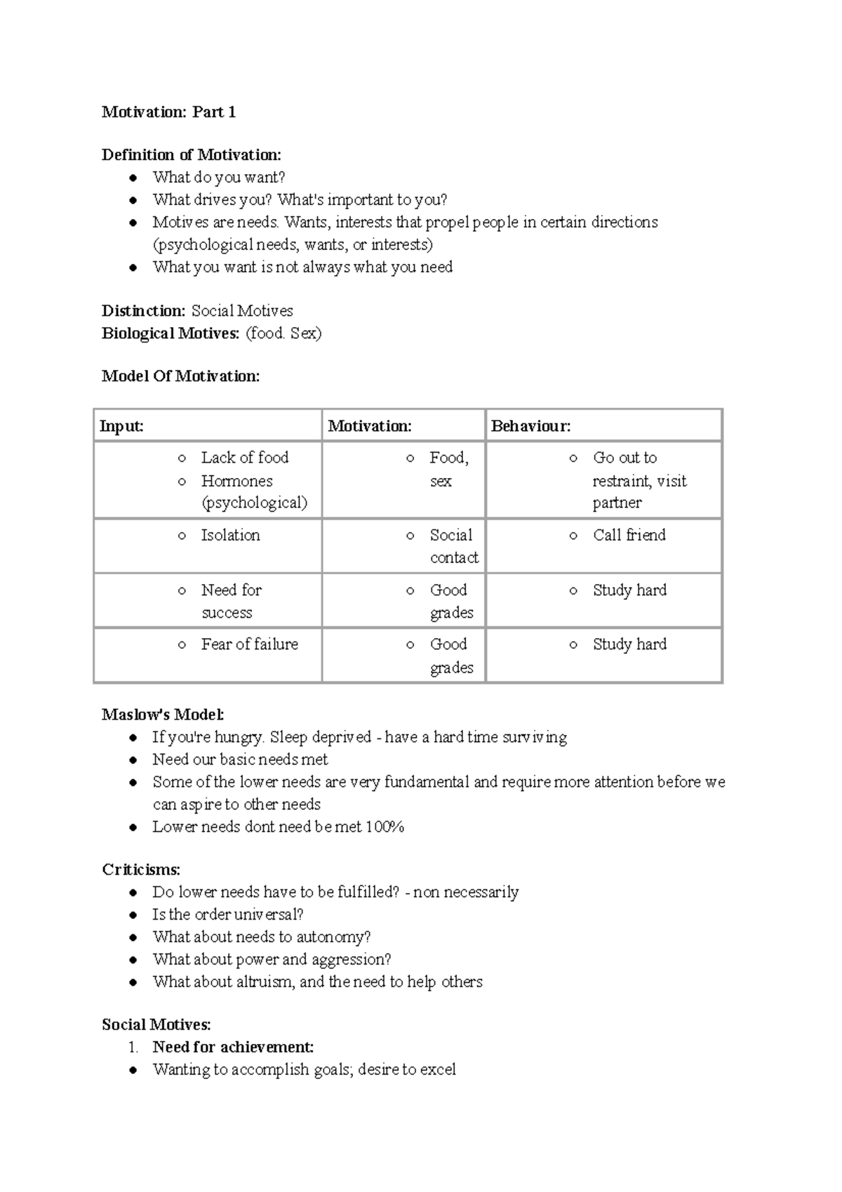 Chapter 10 Lecture Notes - Motivation: Part 1 Definition of Motivation ...