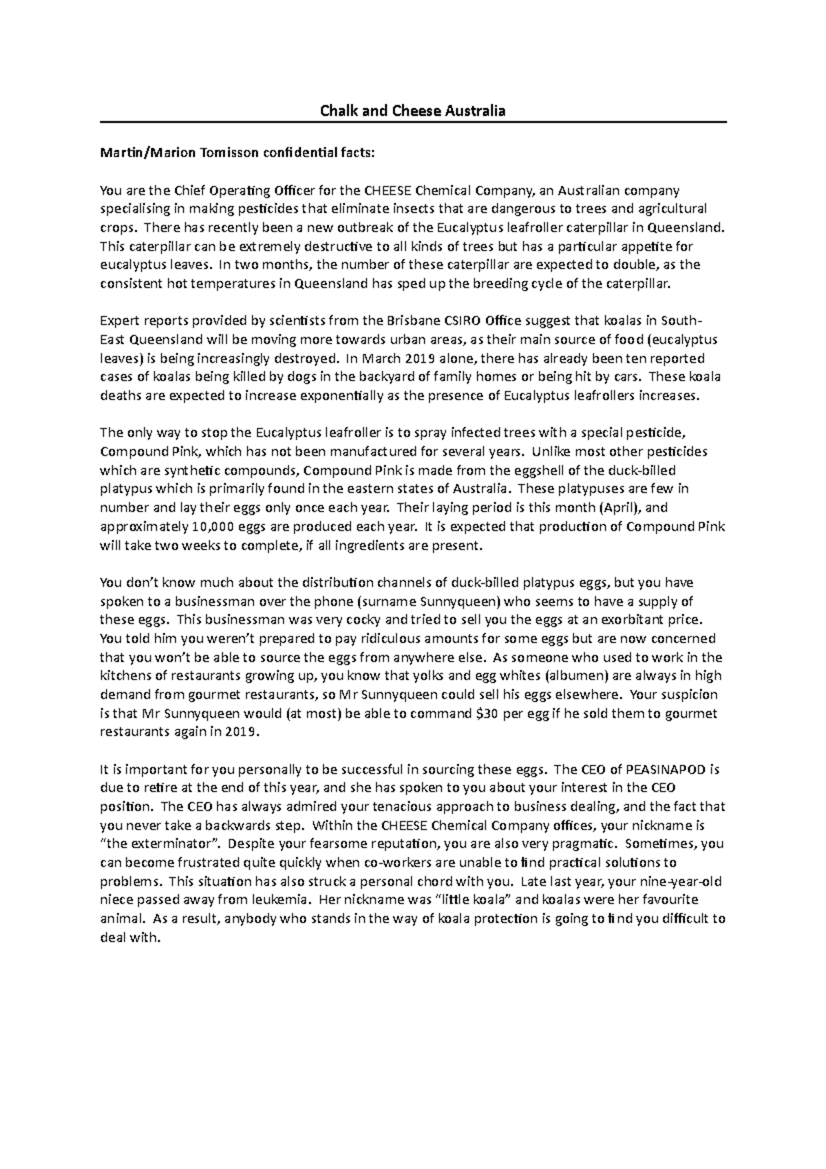 Cheese Company confidential facts Chalk and Cheese Australia Martin