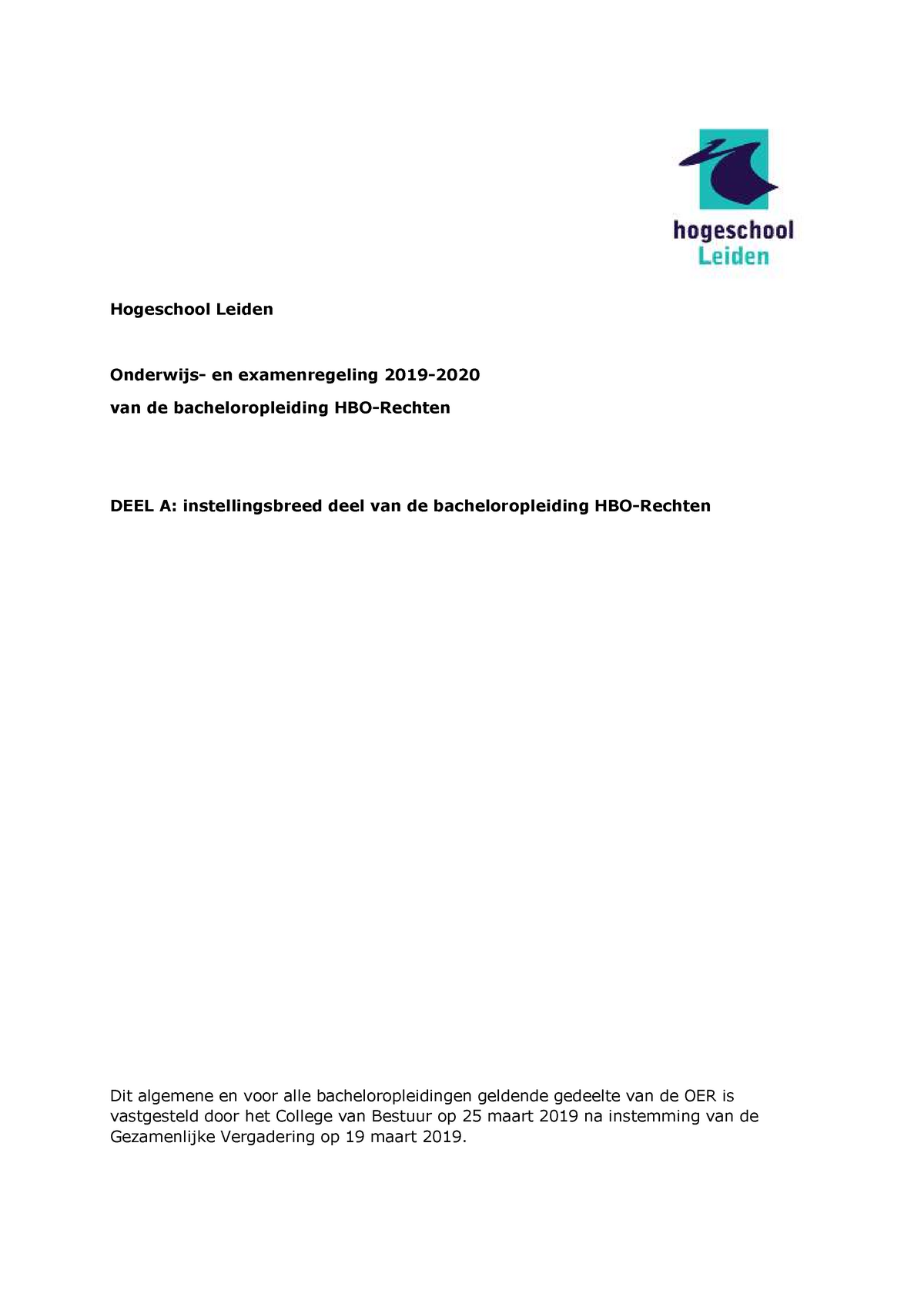 Bachelor Hbo Rechten Onderwijs En Examenregeling 2019 2020 - Hogeschool ...