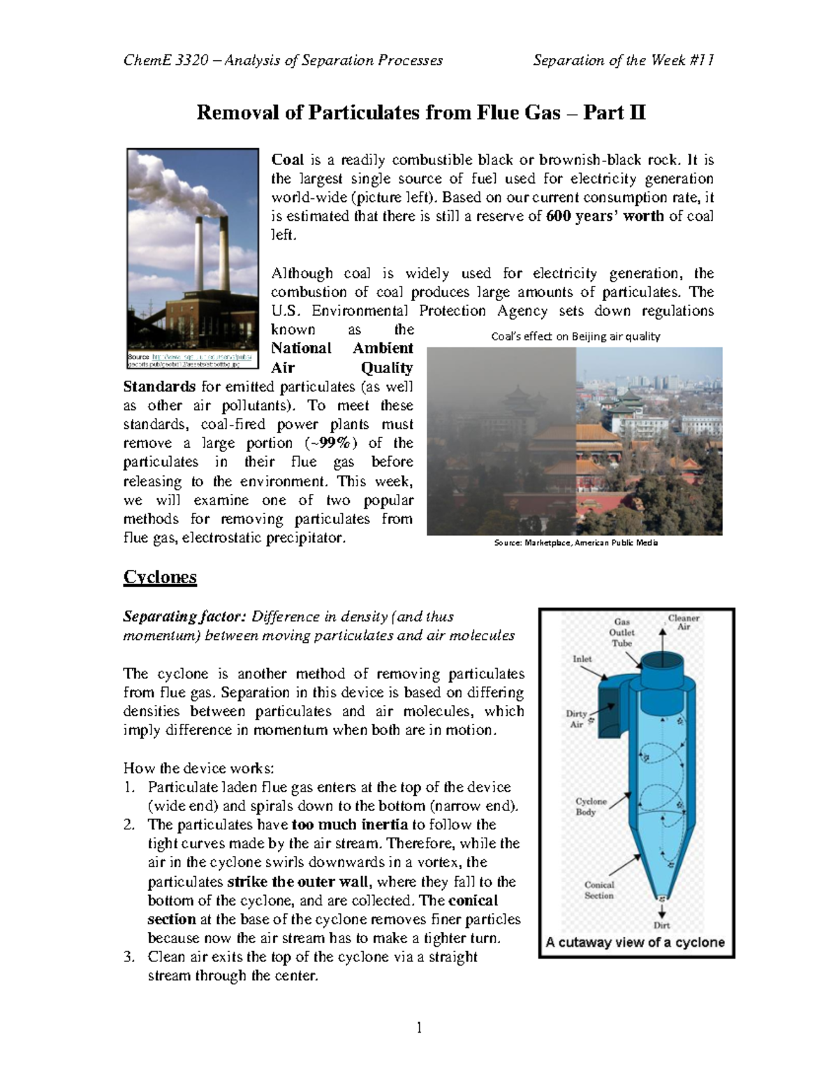 Chem E 3320 Separation of the Week 11 - Removal of Particulates from ...