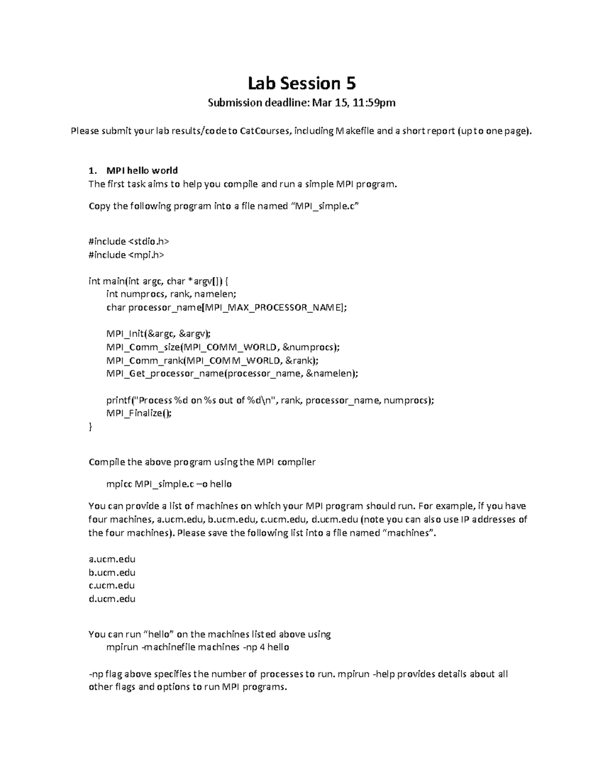 Lab5 MPI - Professor Dong Li - Lab Session 5 Submission deadline: Mar ...