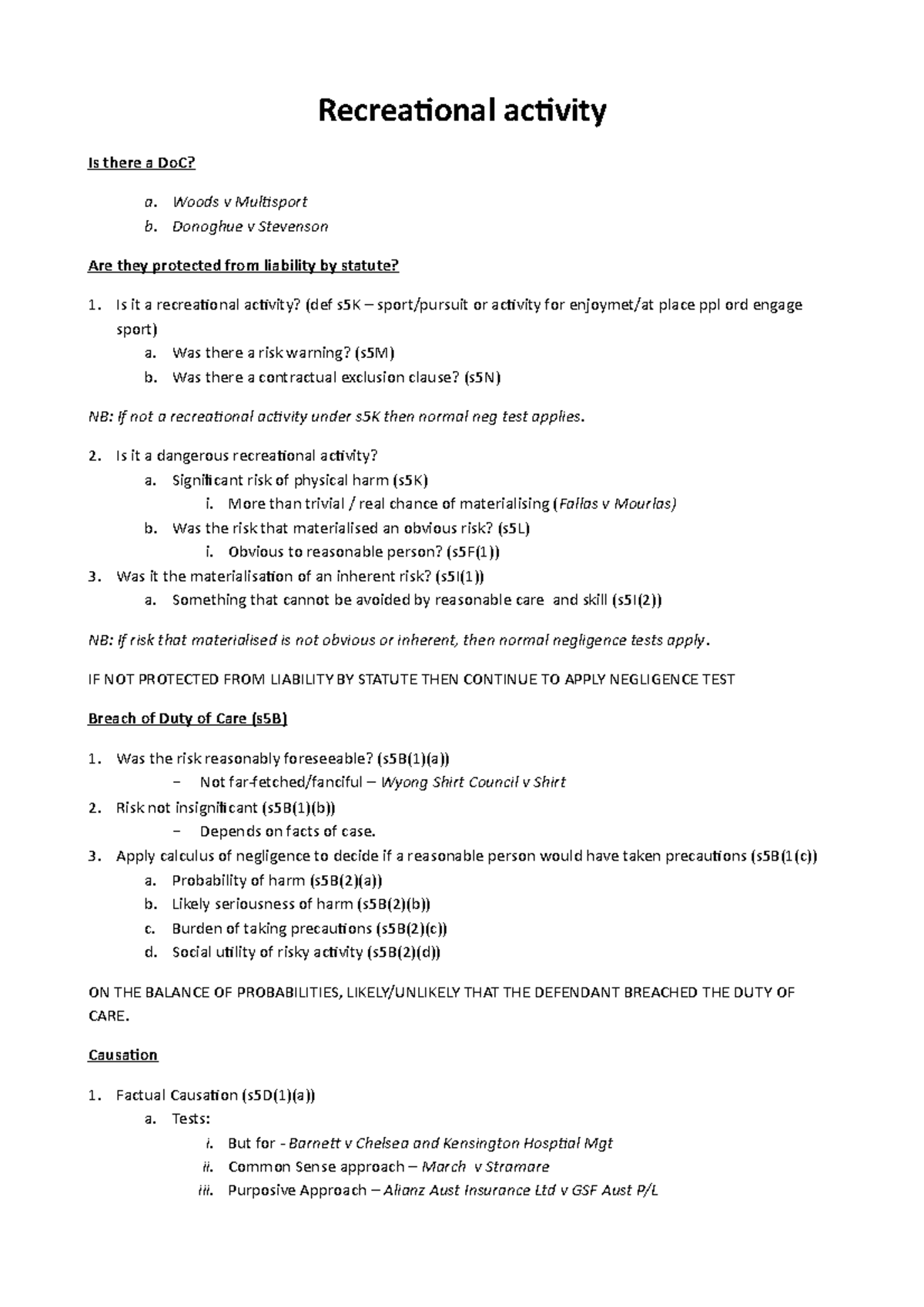 Recreational activity A good set of lecture notes Recreational activity Is there a DoC? a