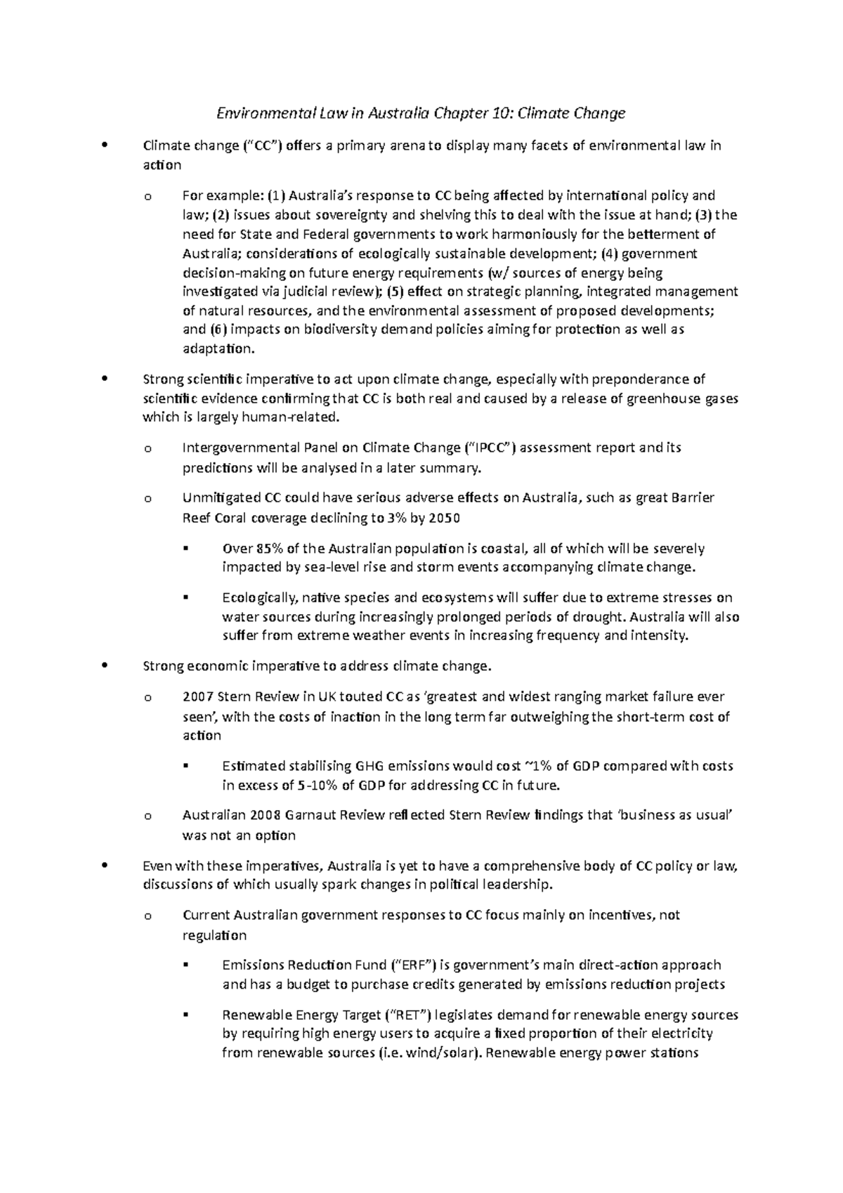 Climate Change Law - Week 1 Notes - Environmental Law in Australia ...