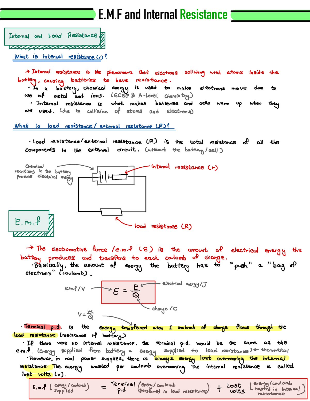 EMF Notes - E.M and Internal Resistance What is internal resistance Ir ...