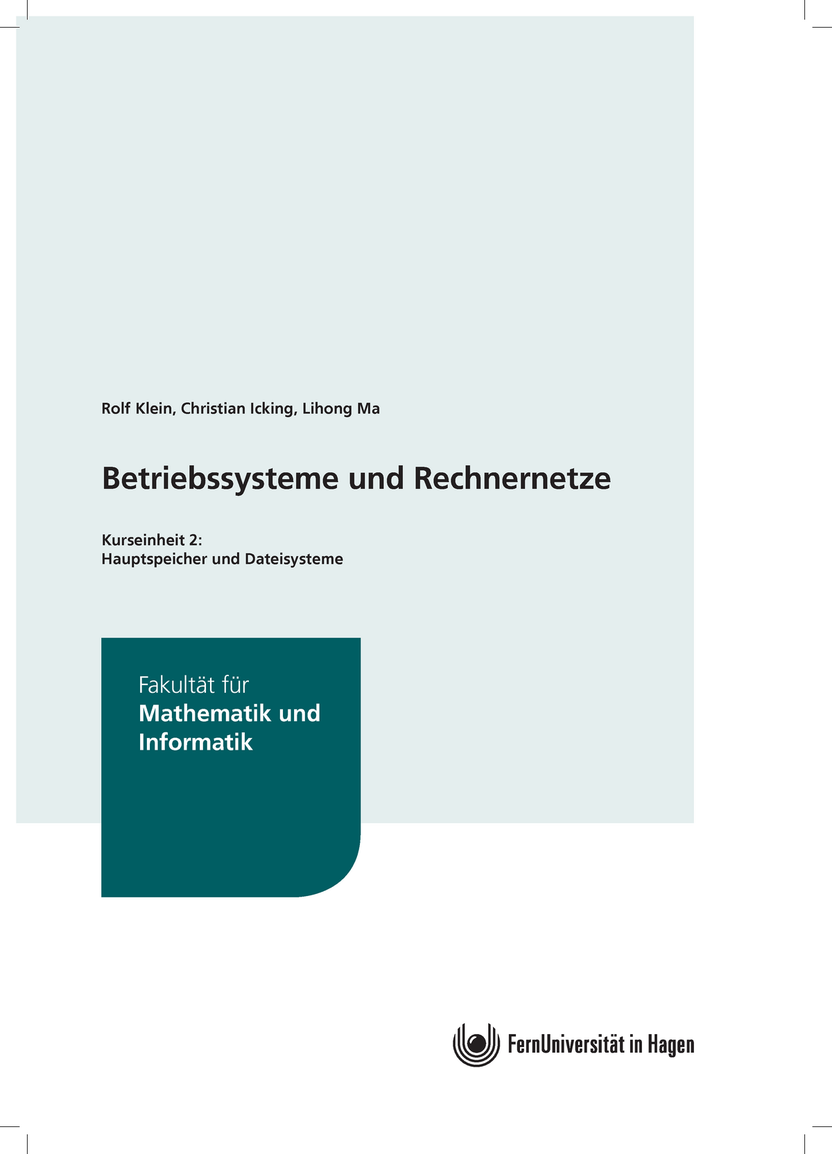 01801-Betriebsysteme Und Rechnernetz-KE2 - Betriebssysteme Und ...