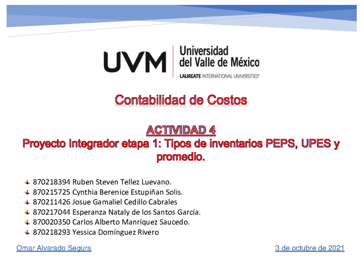 A Jgcc Tipo De Inventarios Peps Ueps Y Promedio Contabilidad De Costos Ruben