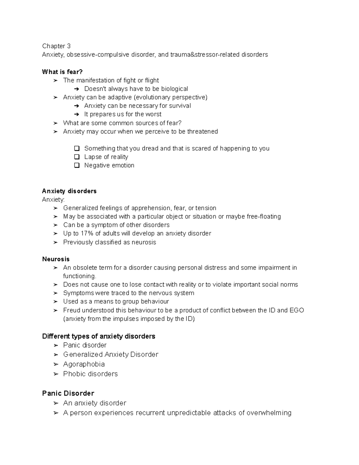 Chapter 3 - Notes For Abnormal Psych - Chapter 3 Anxiety, Obsessive 