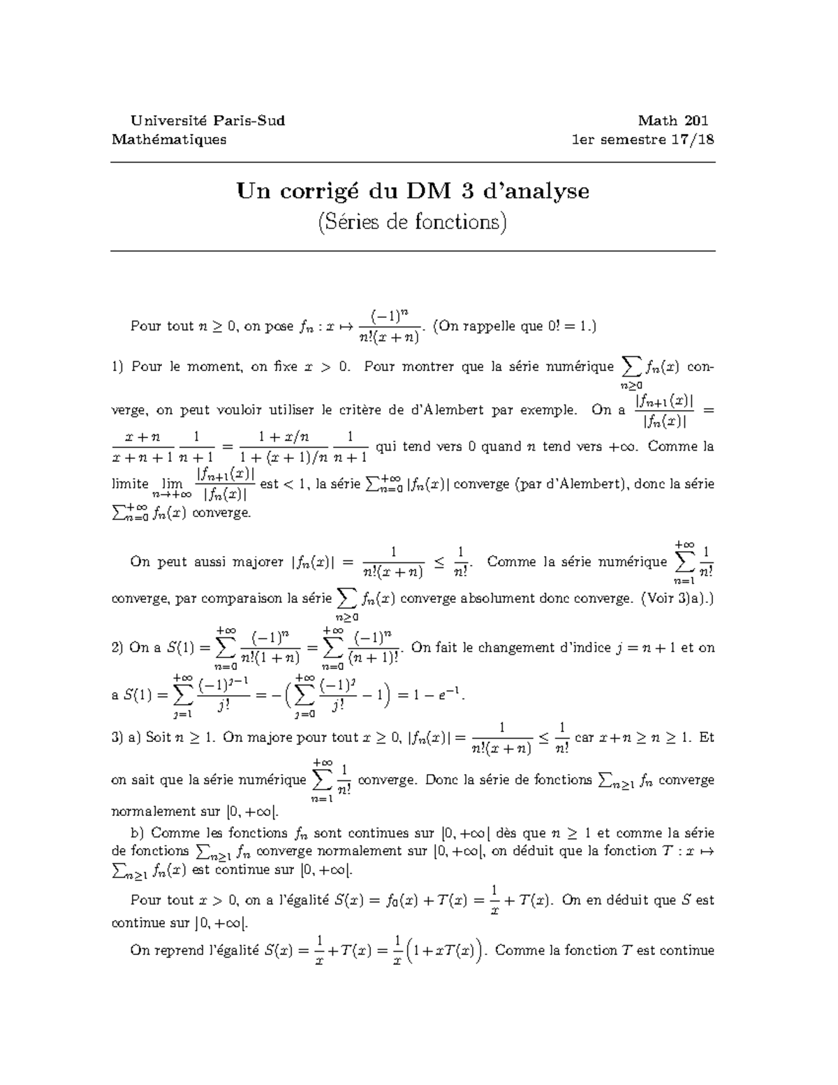 DM numero 3 correction - Universit ́e Paris-Sud Math 201 Math ...