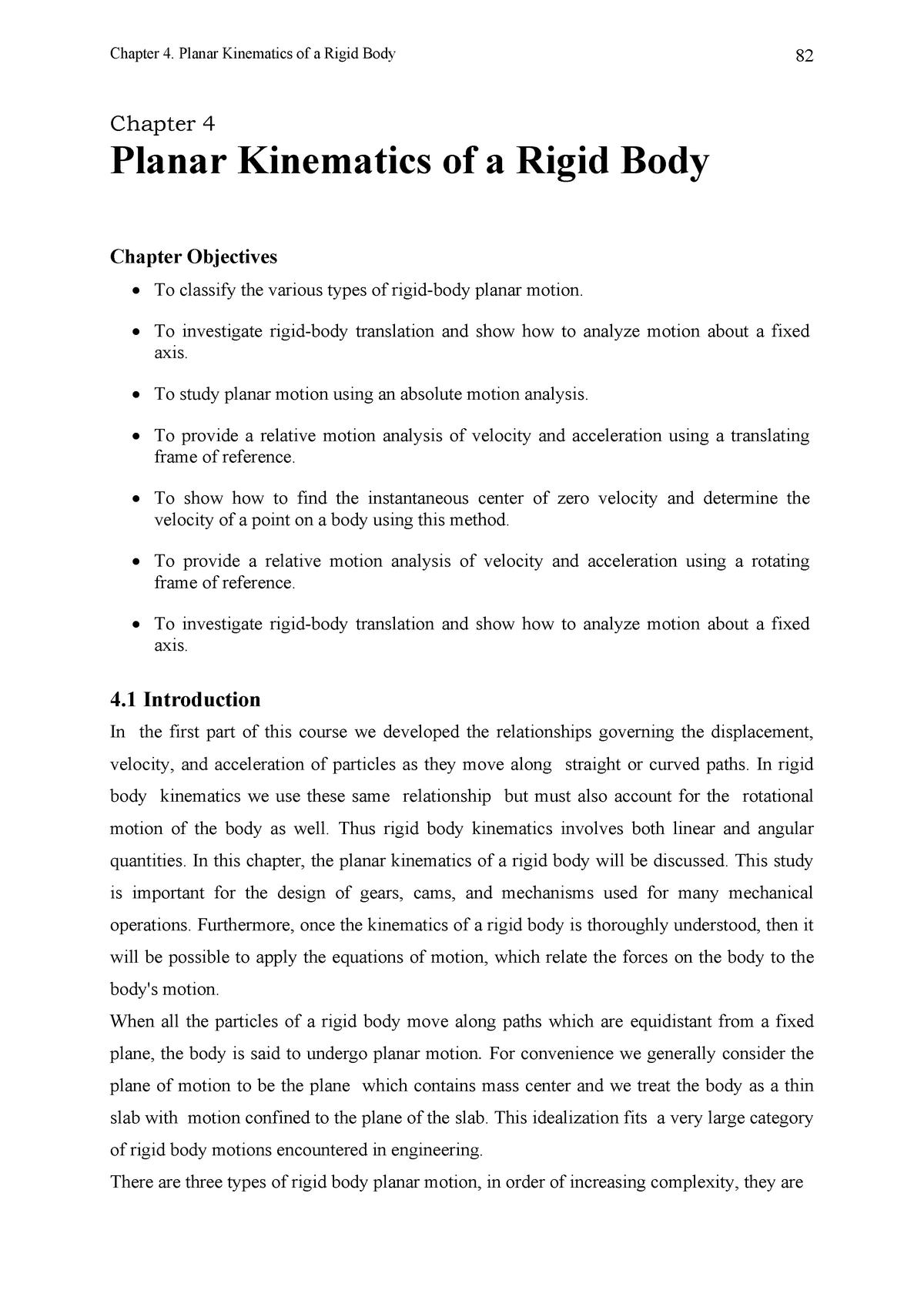 Lecture 4 Body Kinematics OK - 82 Chapter 4 Planar Kinematics Of A ...